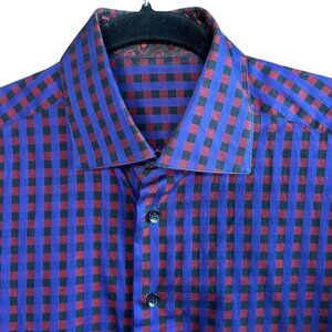 International Laundry Blue Red Black Check Flip Cuff and Collar Shirt